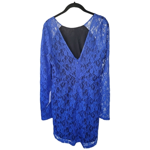 BCBGENERATION Electric Blue Lace Bodycon Mini Dress Womens 10 NWT Long Sleeve - Picture 4 of 11